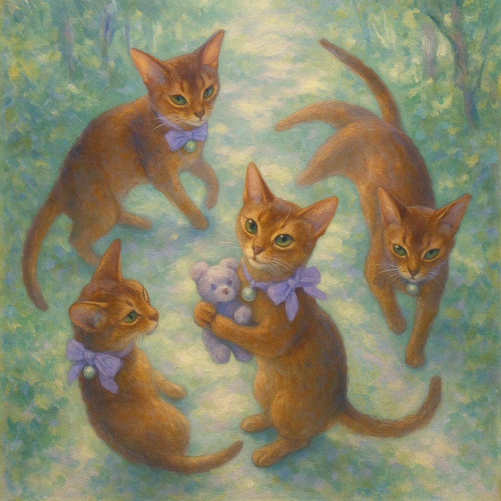 森の道で踊るアビシニアンたち