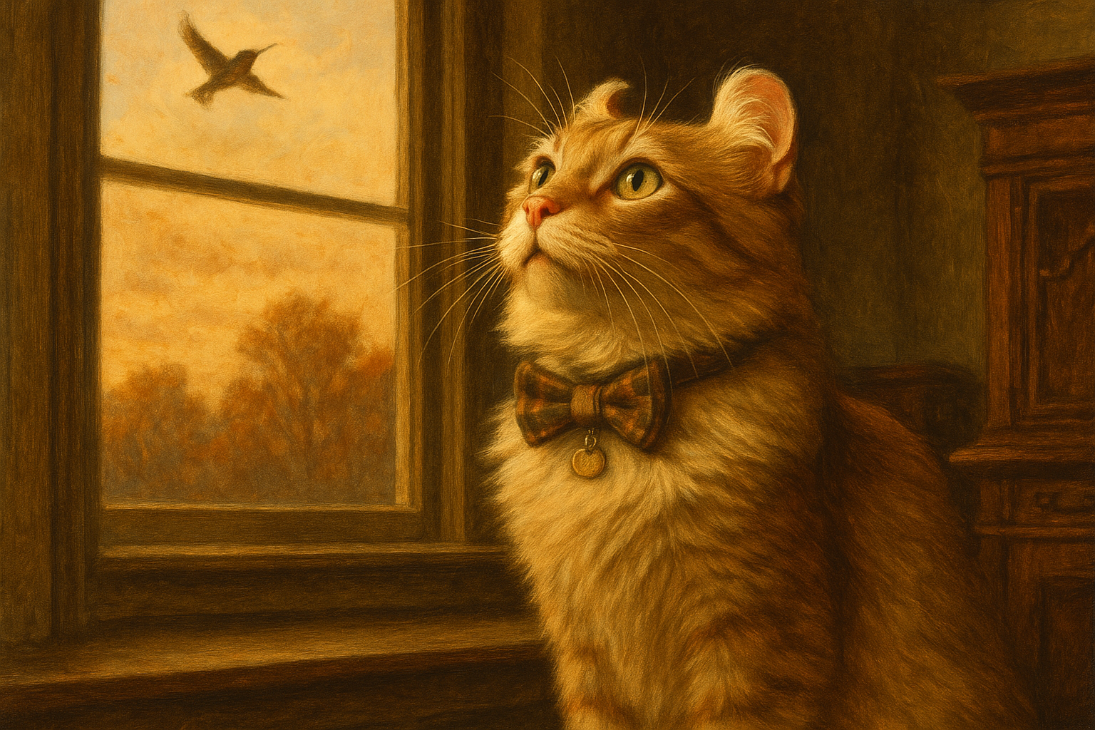 鳥を見上げるアメリカンカール