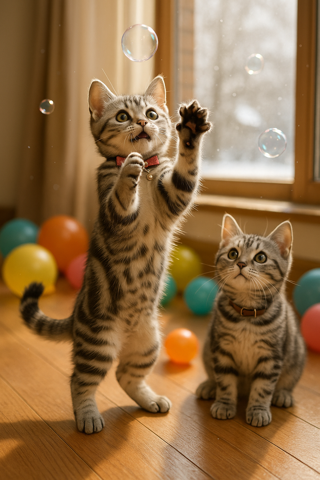 シャボン玉と風船とアメリカンショートヘア仔猫の大冒険