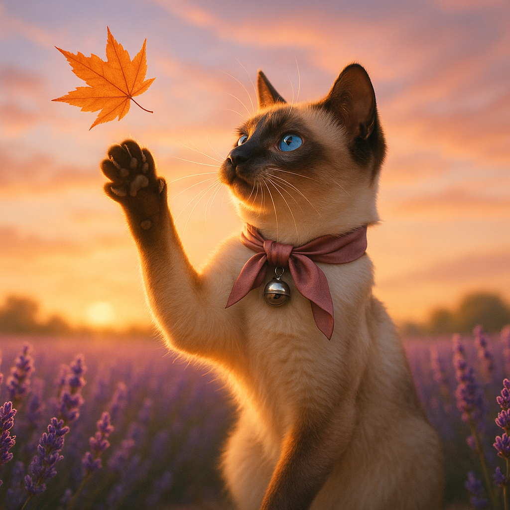 秋色の戯れ - シャム猫と紅葉の出会い