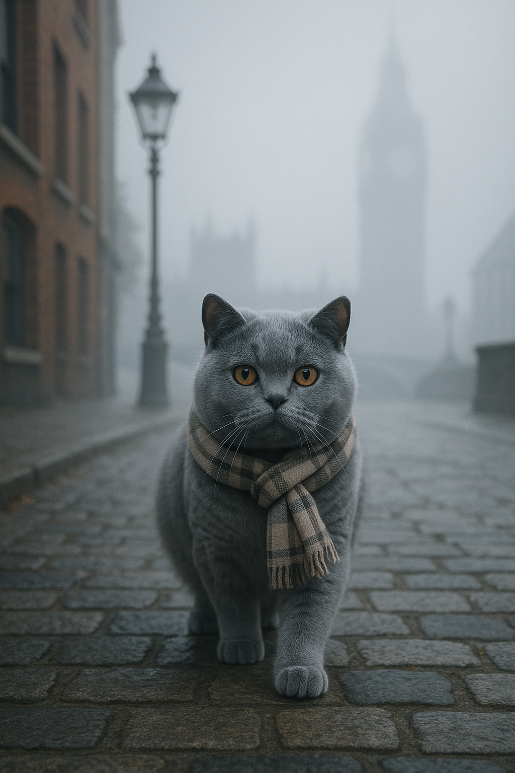 霧のロンドンを歩く紳士猫