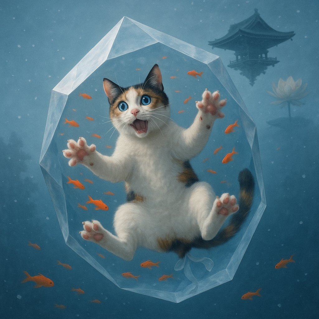 天空水晶に閉じ込められた三毛猫と金魚の夢