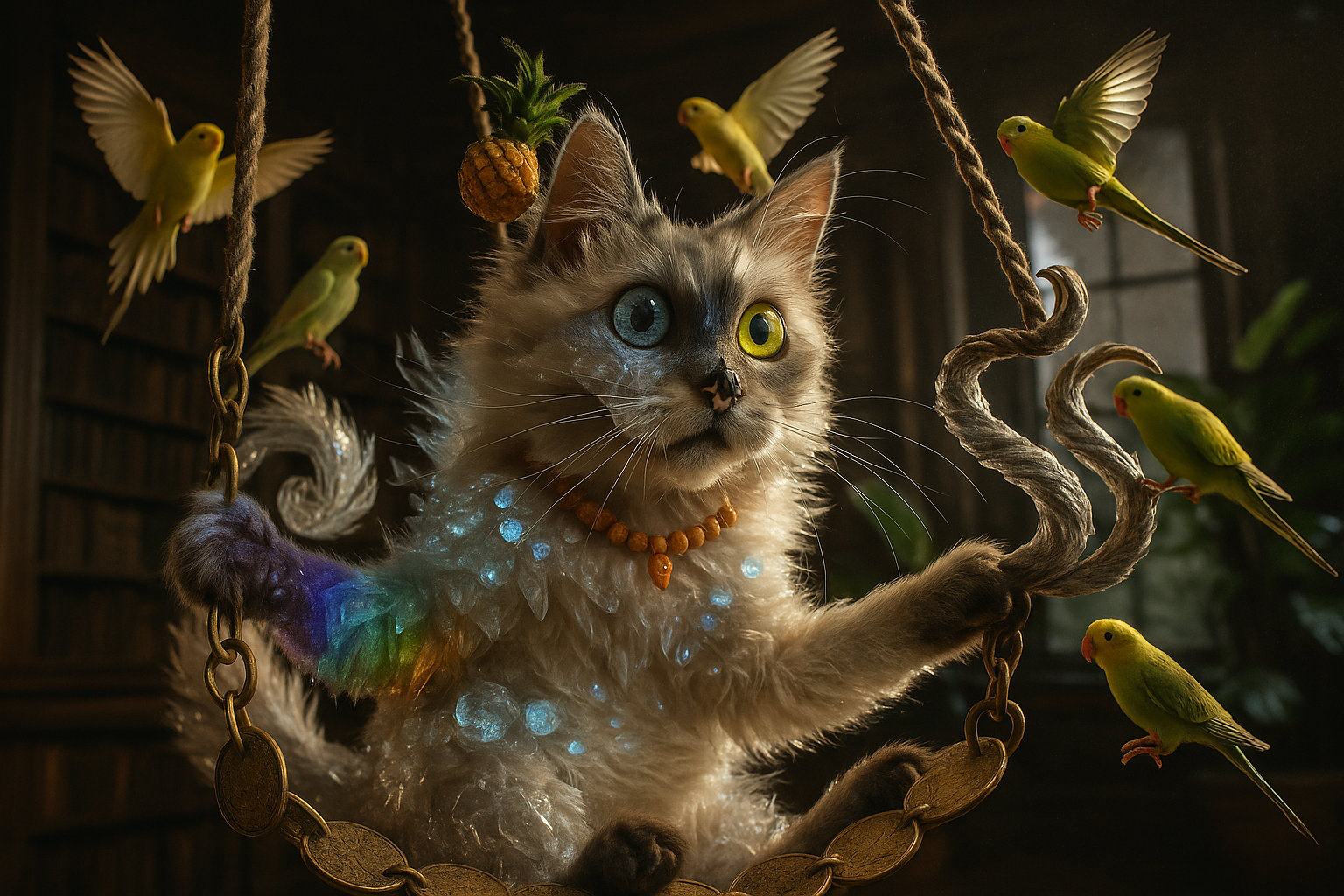 クリスタル猫と古代コインの空中ブランコ