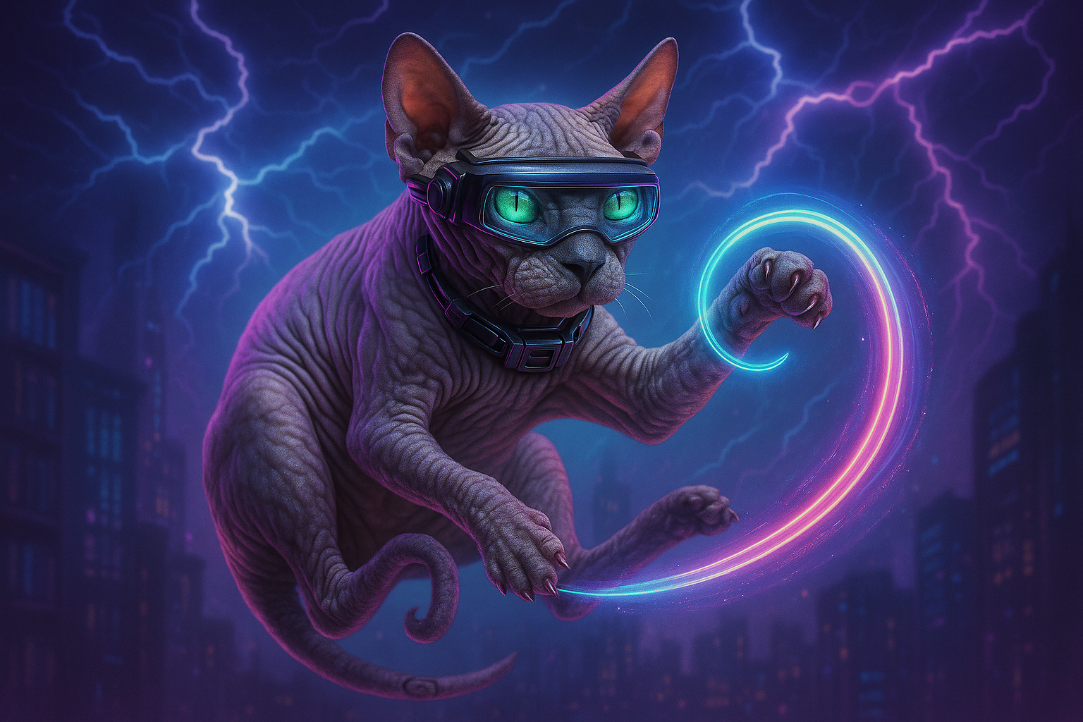 サイバーストームを翔けるスフィンクス猫