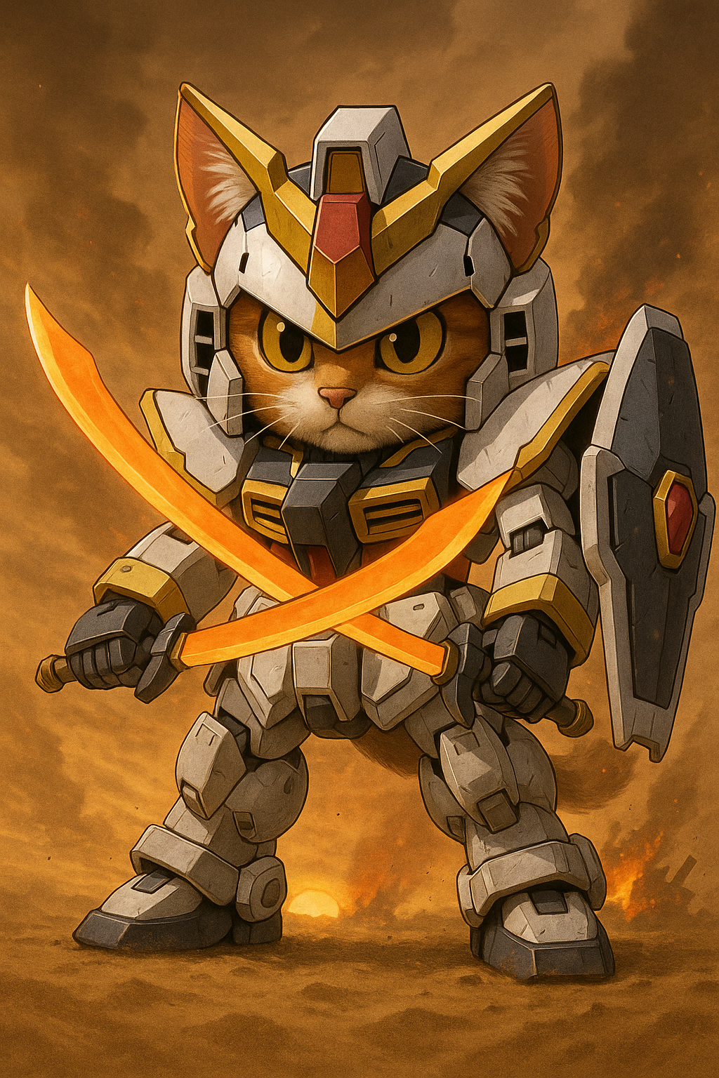 砂塵の中の決戦!剣を交える猫戦士