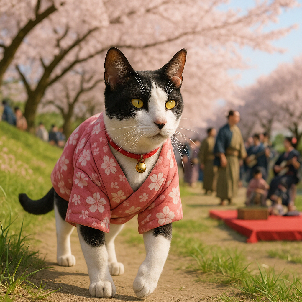 江戸の花見猫と桜並木