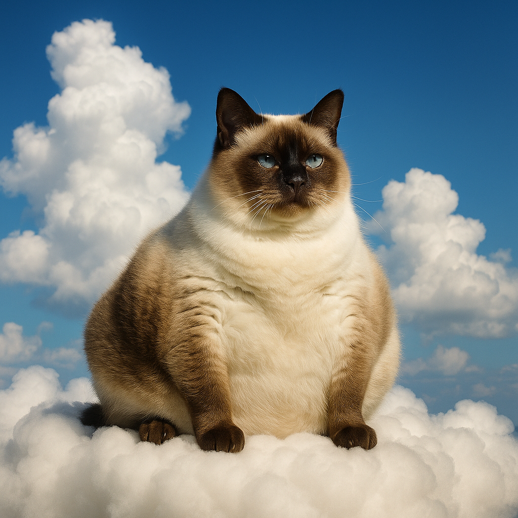 雲の王座に座する太っちょシャム猫