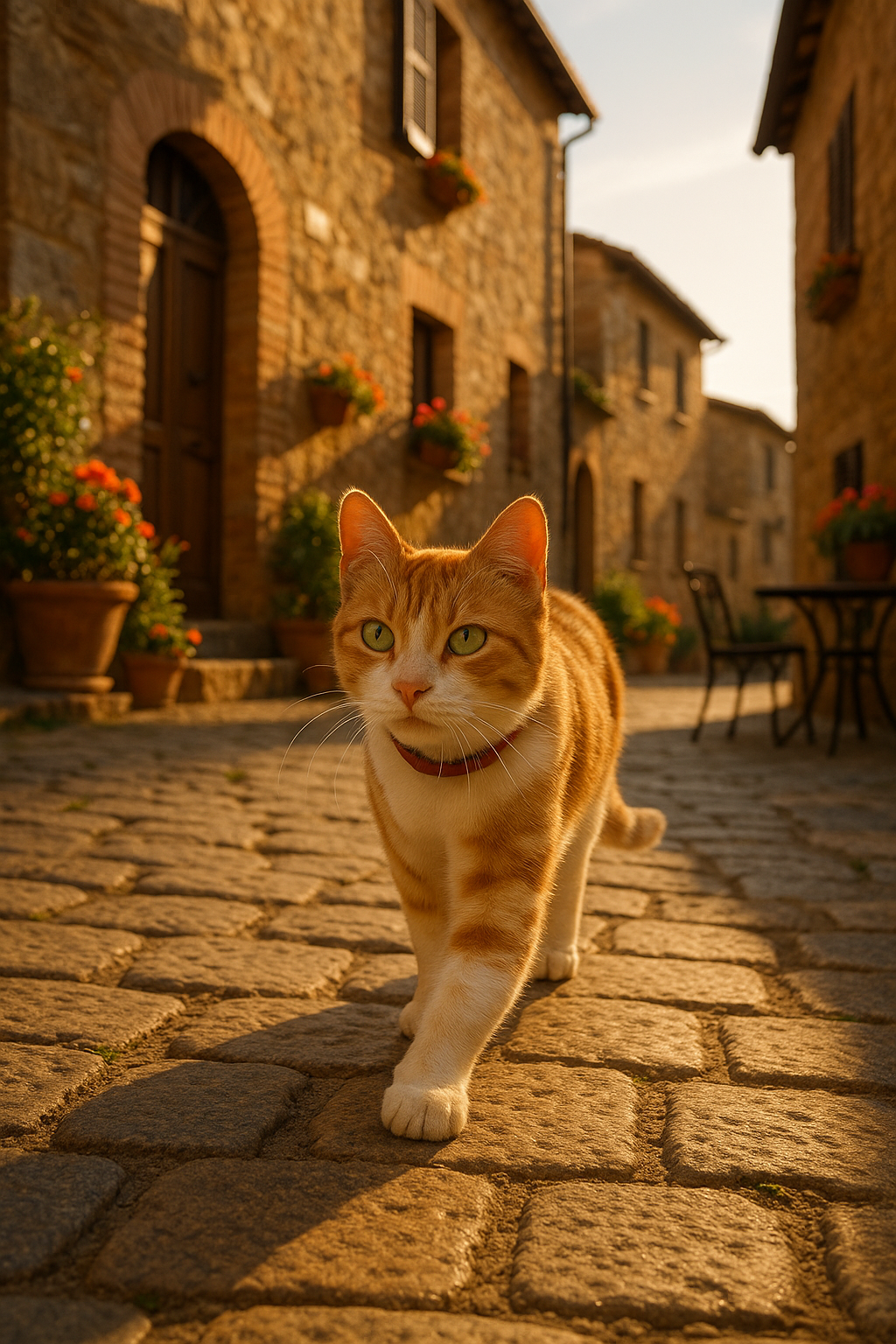 イタリアの朝を歩く陽だまり猫