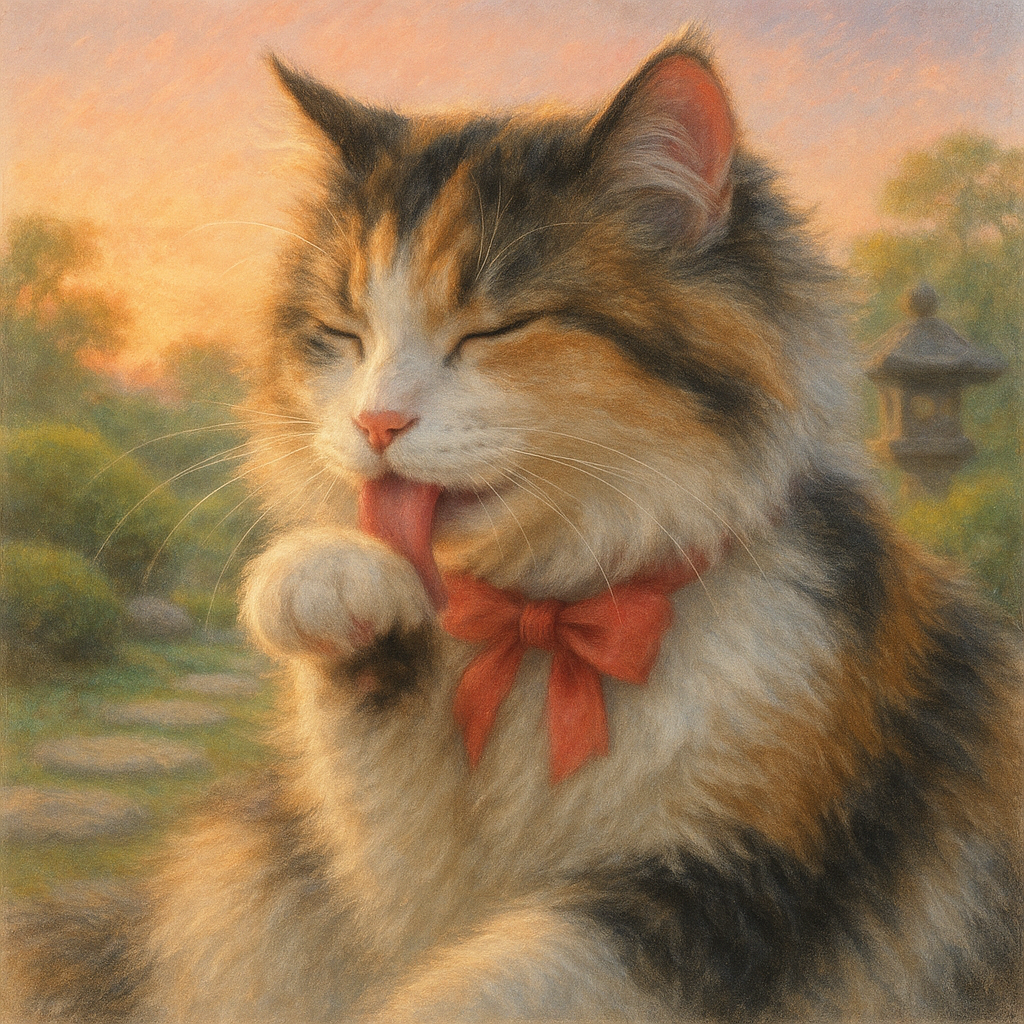 朝もふ日和の長毛三毛猫