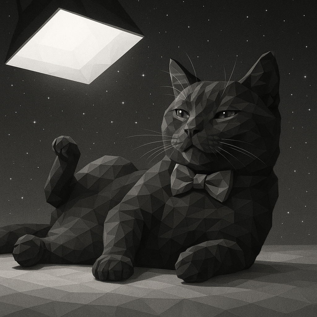 宇宙でくつろぐ黒いアメショー