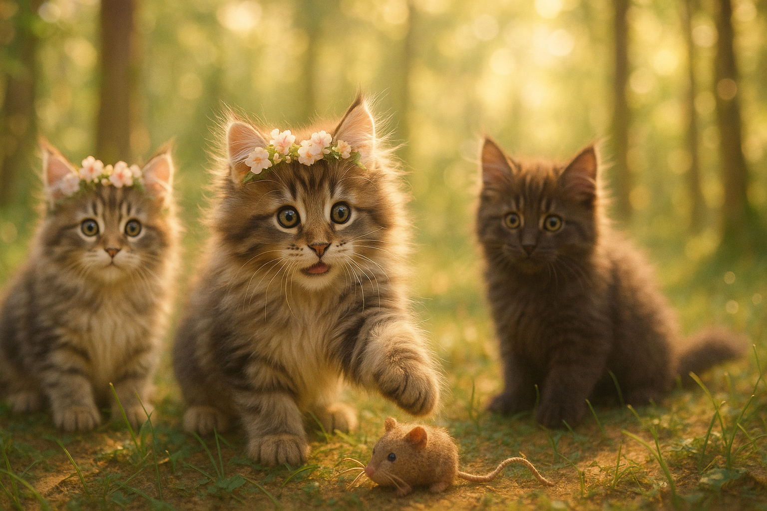 森の中のメインクーン仔猫たちの午後