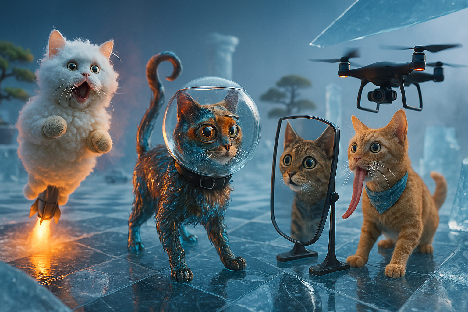 氷上の奇跡的な四匹の大冒険