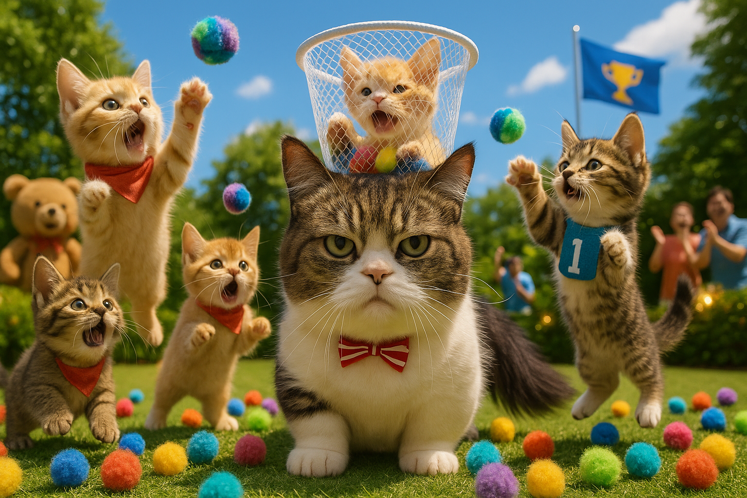 玉入れジャンプ!マンチカン親子のスポーツ決戦