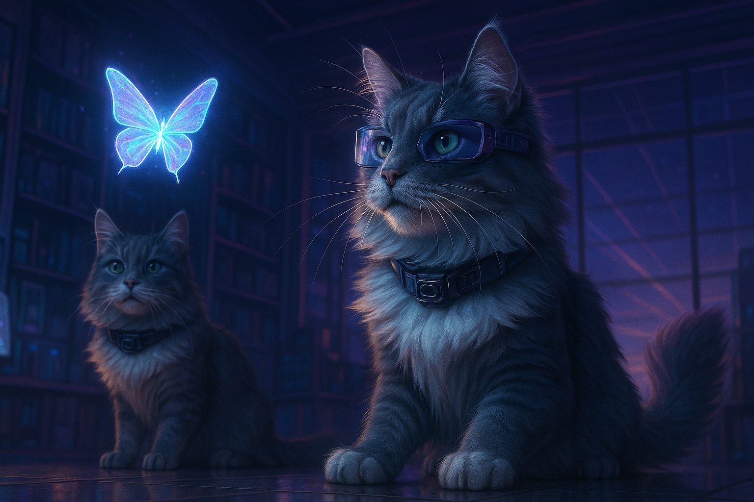 ホログラム蝶の謎を追うノルウェージャンフォレストキャット兄弟