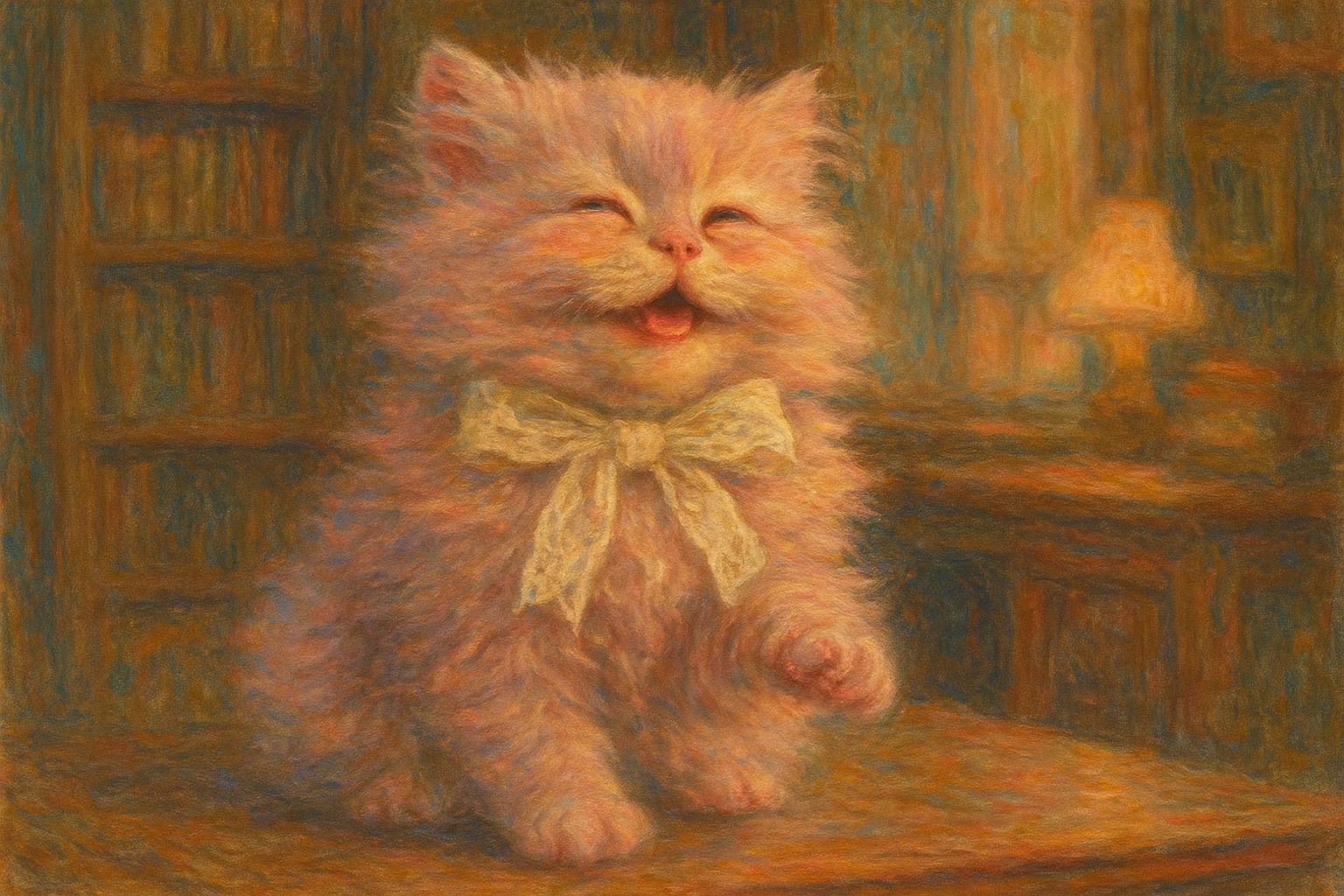 夕暮れ書斎のとんとん仔猫