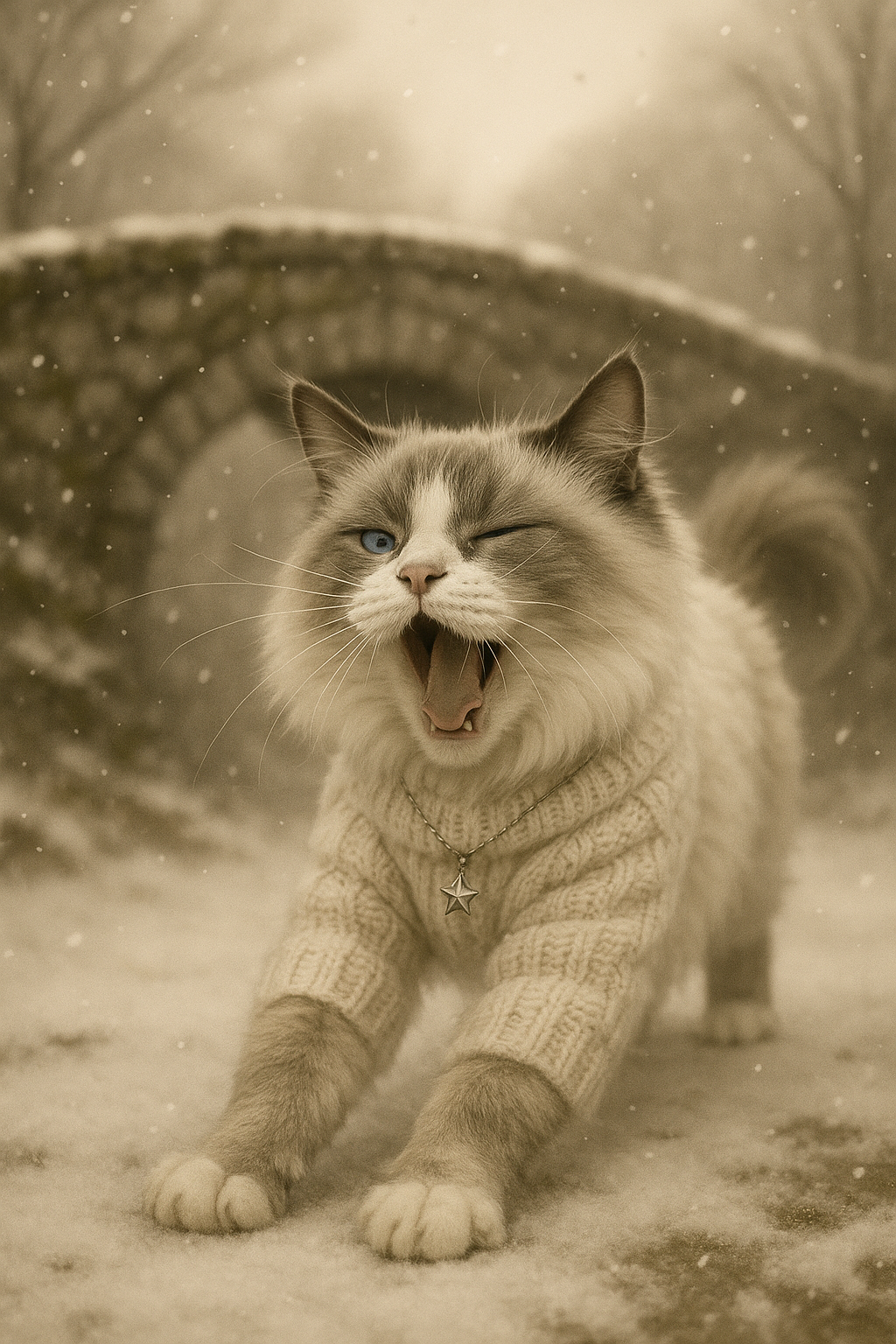 雪舞う夕暮れ、星に願いを。