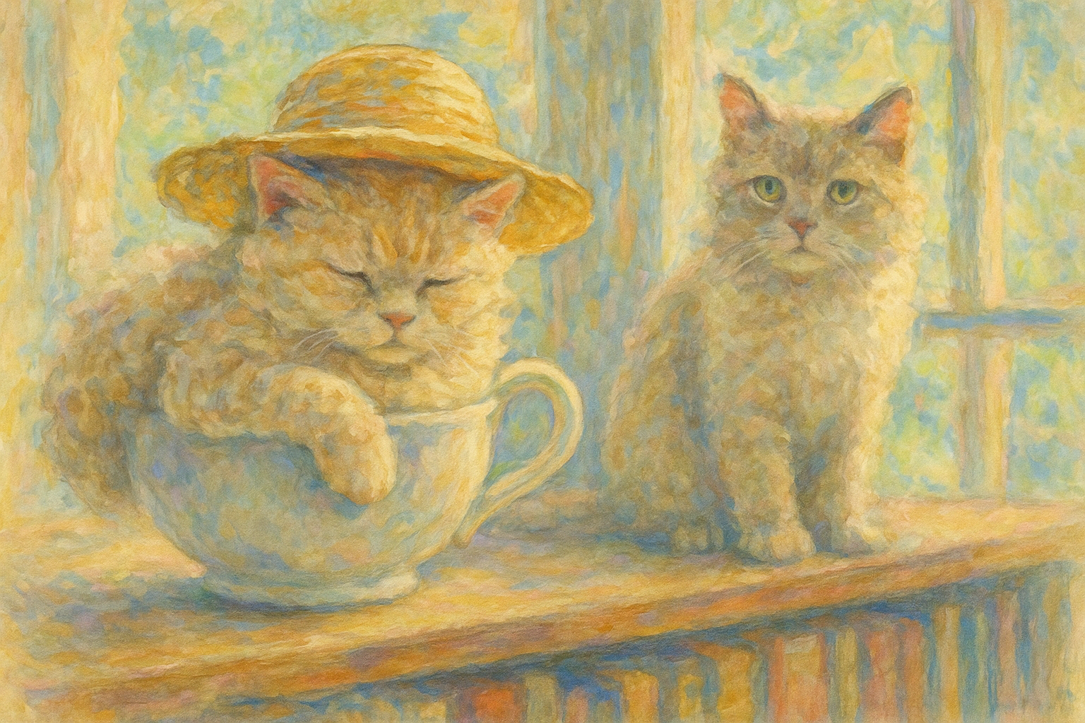 図書館のティーカップとセルカークレックスの朝