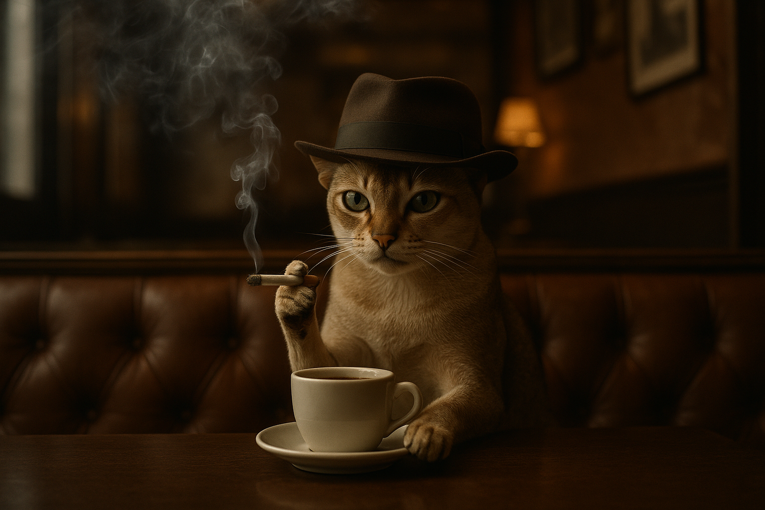 喫茶店の片隅にいるシンガプーラ氏