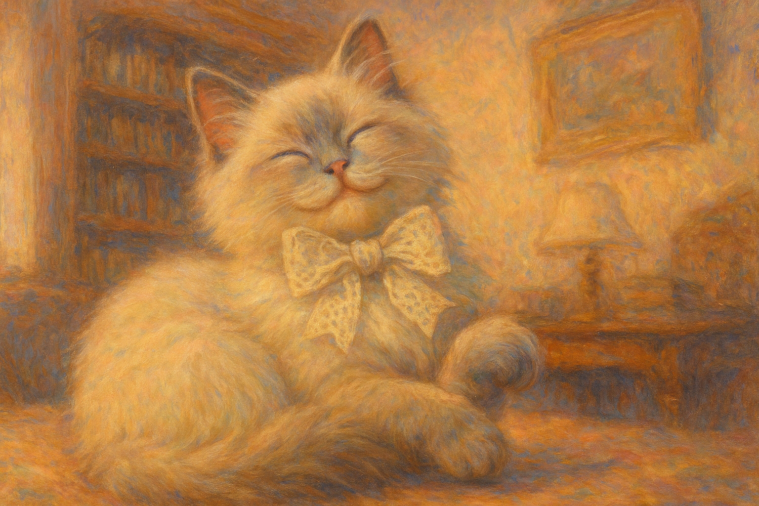 書斎でひと息、ラグドールの優雅なあくび