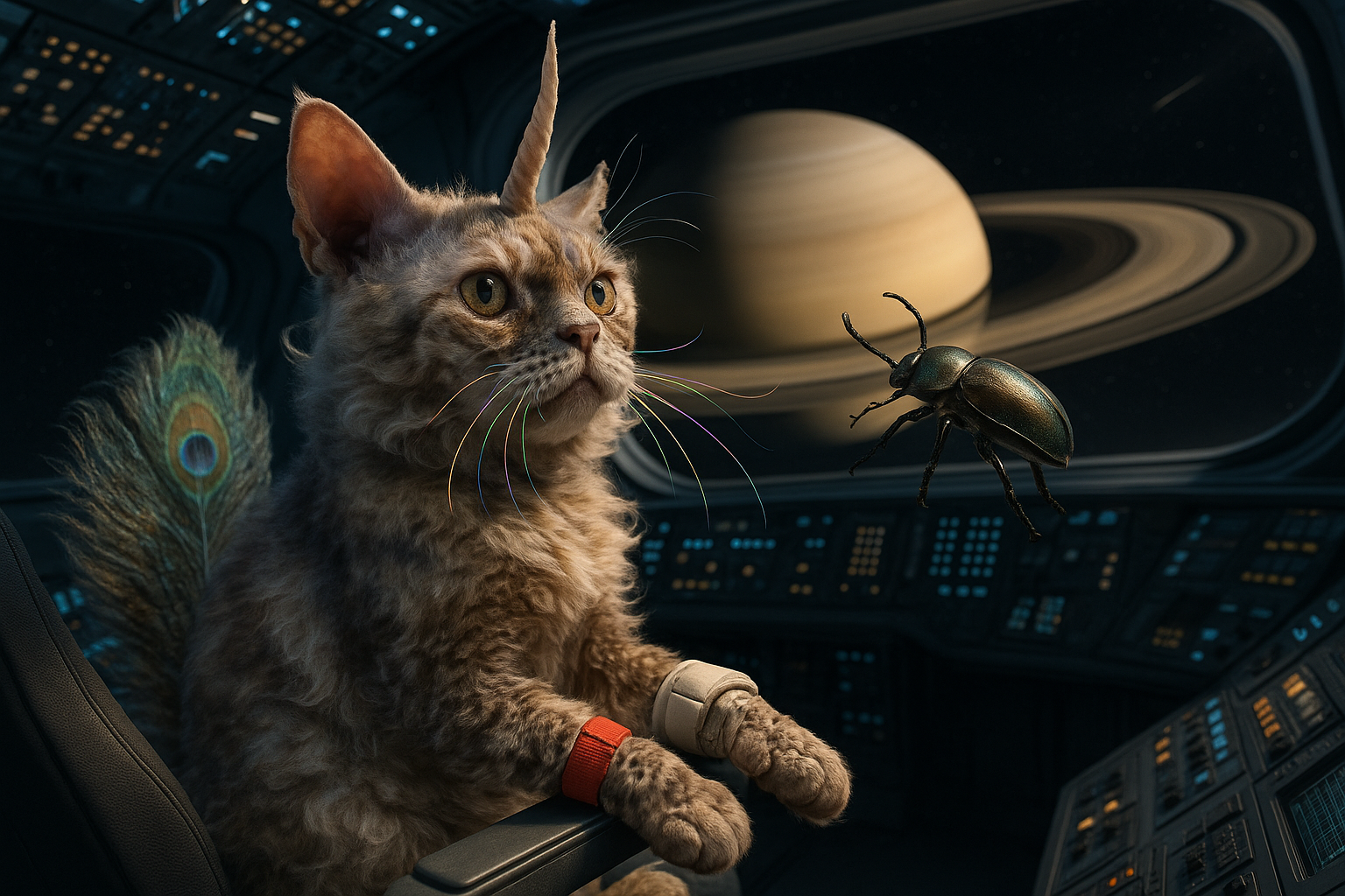 土星アプローチ:宇宙猫とカブトムシ型ドローンの哲学的対話