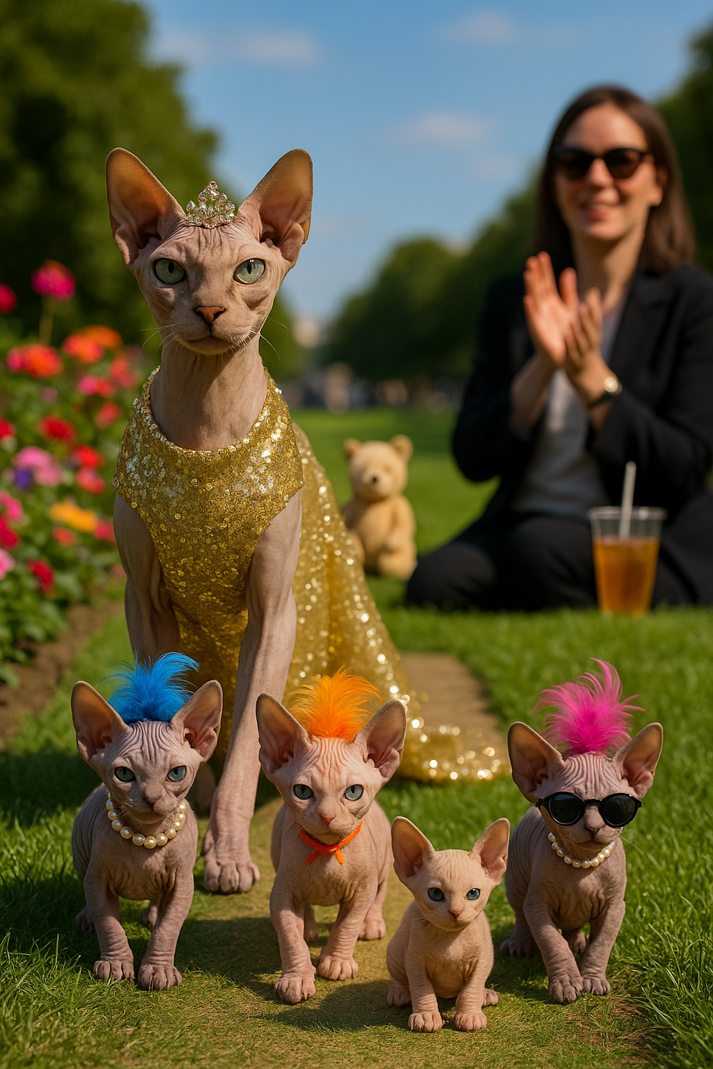 スフィンクス家のパリコレ降臨:庭園ランウェイで宇宙猫が革命を起こす!