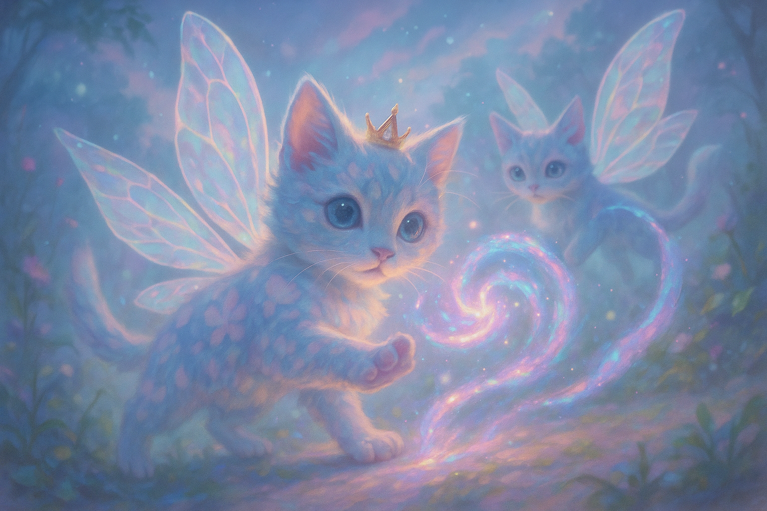 精霊猫たちと霧の庭園の魔法ハート