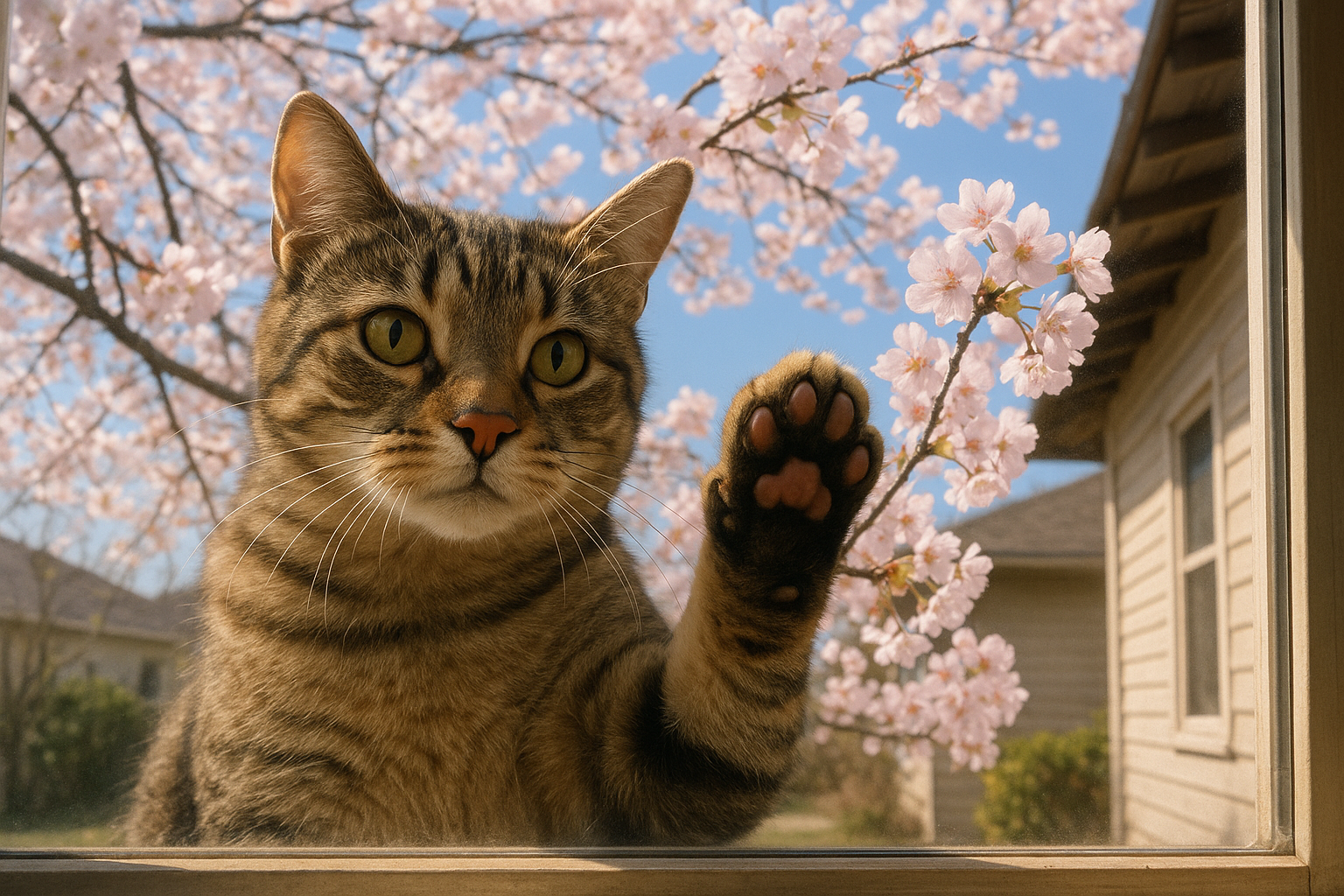 満開の桜を見てほしい猫