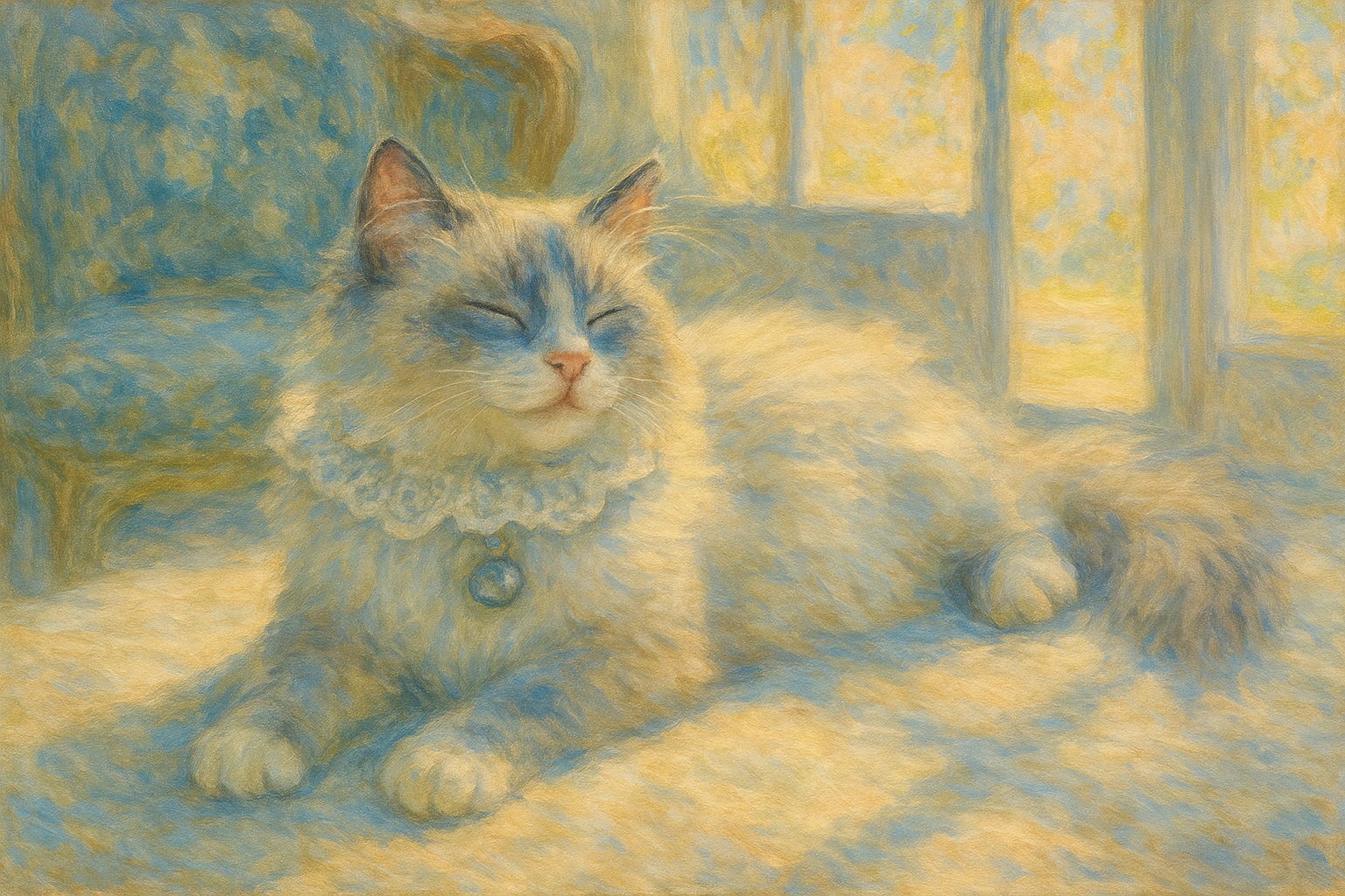 春の日差しに包まれるラグドールのひととき