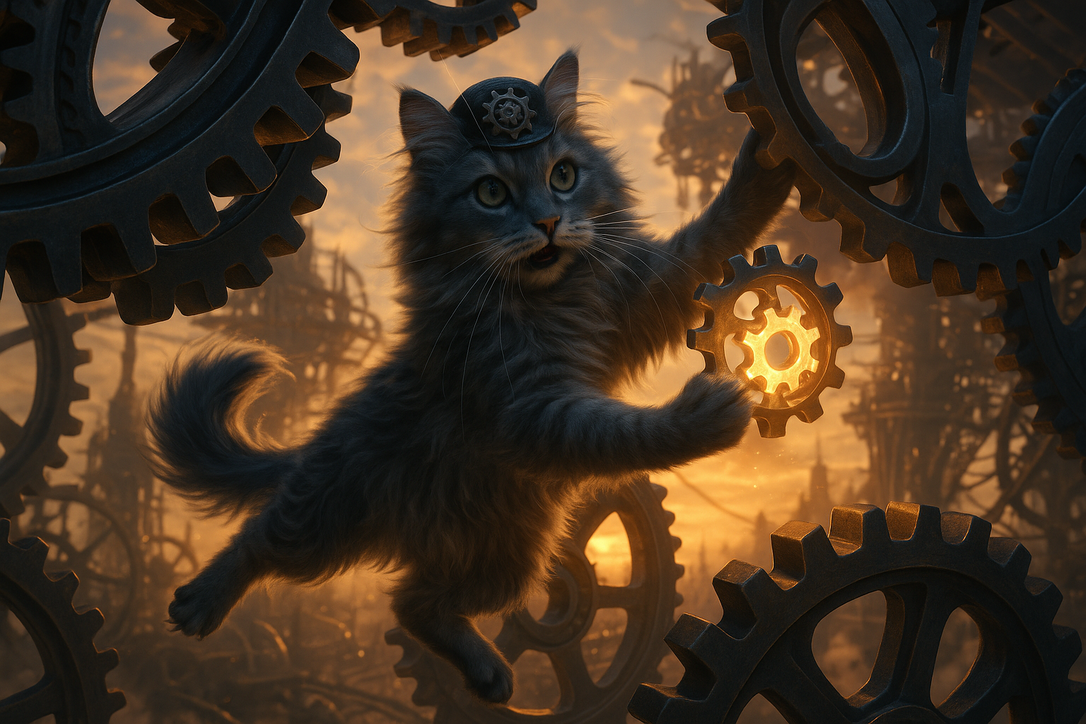 宙を舞う発明猫と光る歯車パズル