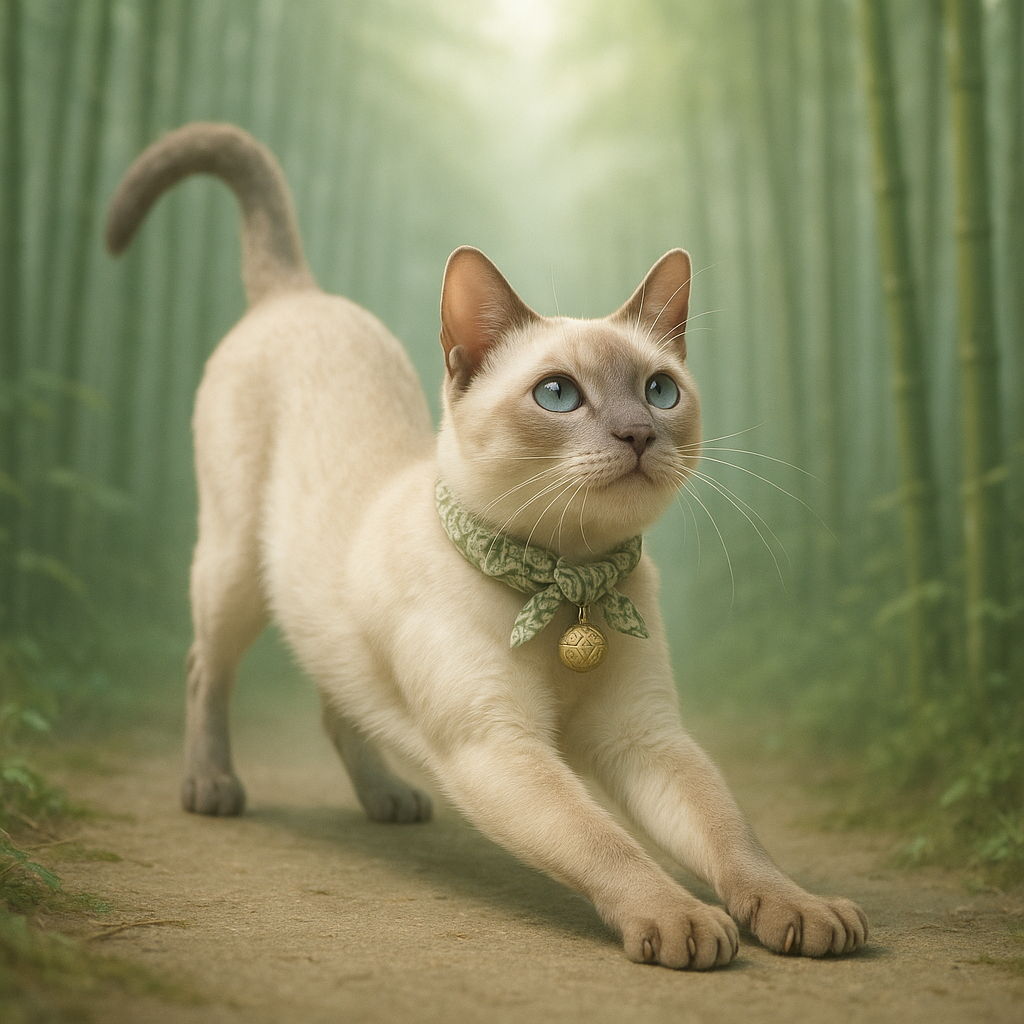 竹の小道で朝を迎えるトンキニーズ