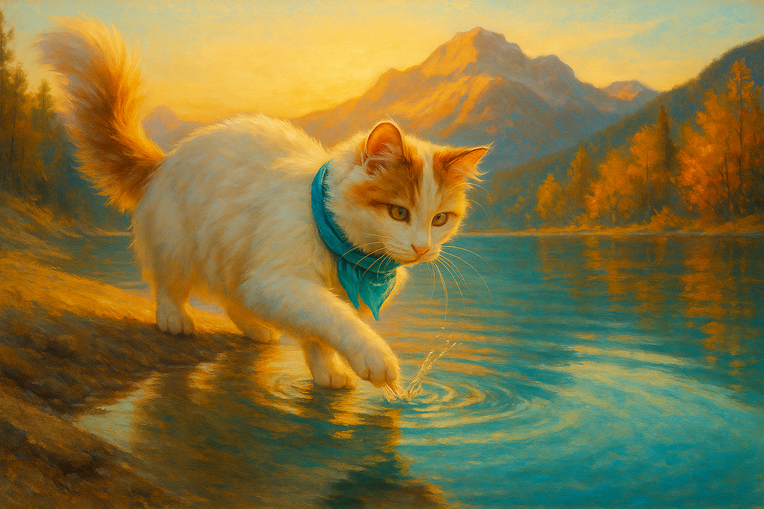 湖畔で水をはねるターキッシュバン