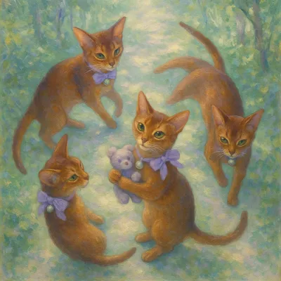 森の道で踊るアビシニアンたち