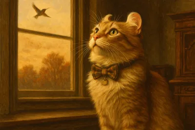 鳥を見上げるアメリカンカール