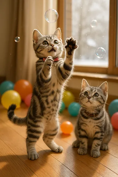 シャボン玉と風船とアメリカンショートヘア仔猫の大冒険