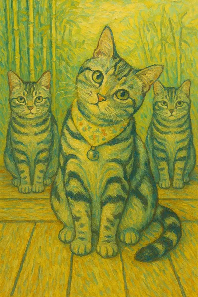 小首をかしげる朝の猫たち