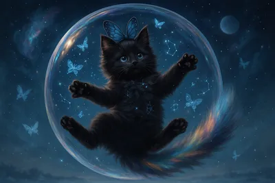 オーロラ尻尾の黒猫とシャボンの星座舞踏会