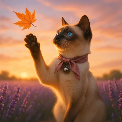 秋色の戯れ - シャム猫と紅葉の出会い