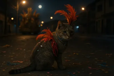 祭りのあと月夜に帰る猫