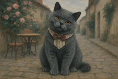 カフェテラスのブリティッシュショートヘア