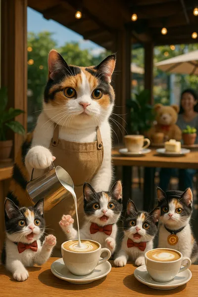 ねこバリスタ体験会:ミルクと泡と三毛家族の奇跡