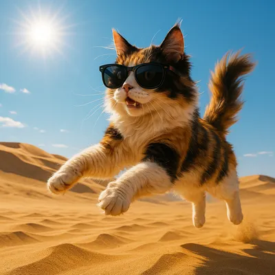 砂漠を駆ける長毛三毛猫ジャンパー