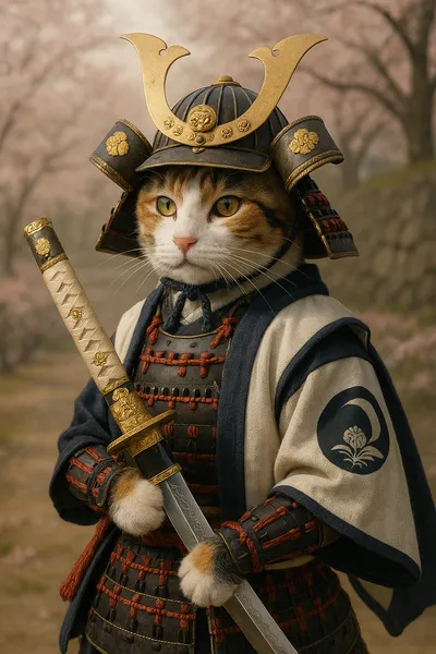 桜の誓いを背負う三毛猫武士