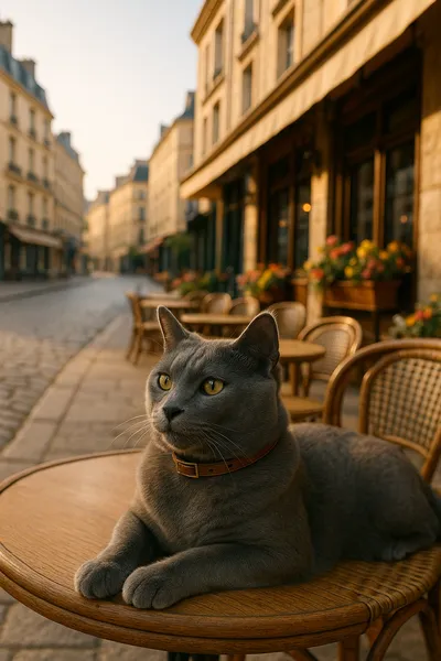 パリの朝、カフェでくつろぐシャルトリュー