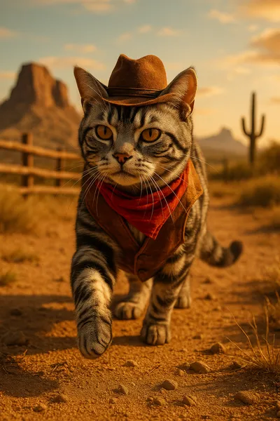 西部を歩くカウボーイ猫の大冒険