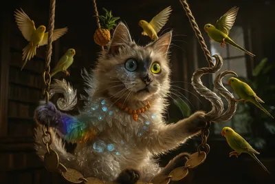 クリスタル猫と古代コインの空中ブランコ