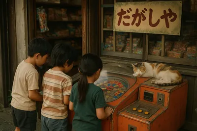 駄菓子屋と昼寝する看板猫