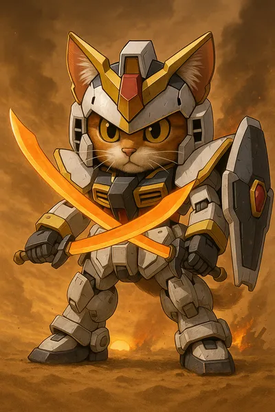 砂塵の中の決戦!剣を交える猫戦士