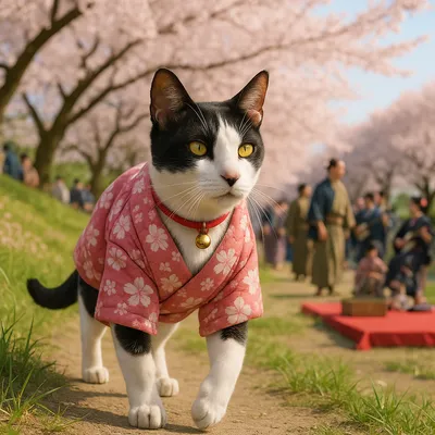 江戸の花見猫と桜並木