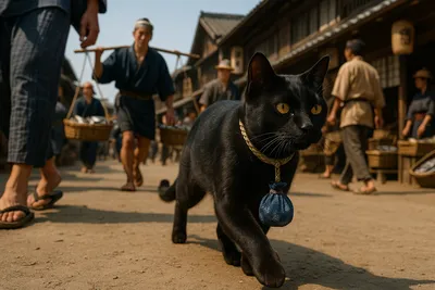 魚河岸を駆ける粋な黒猫