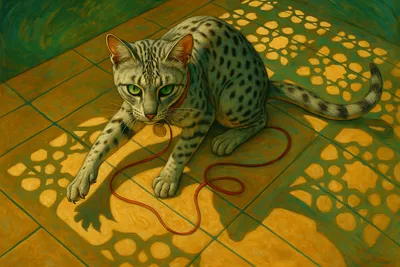 テラスで影を追うエジプシャンマウ